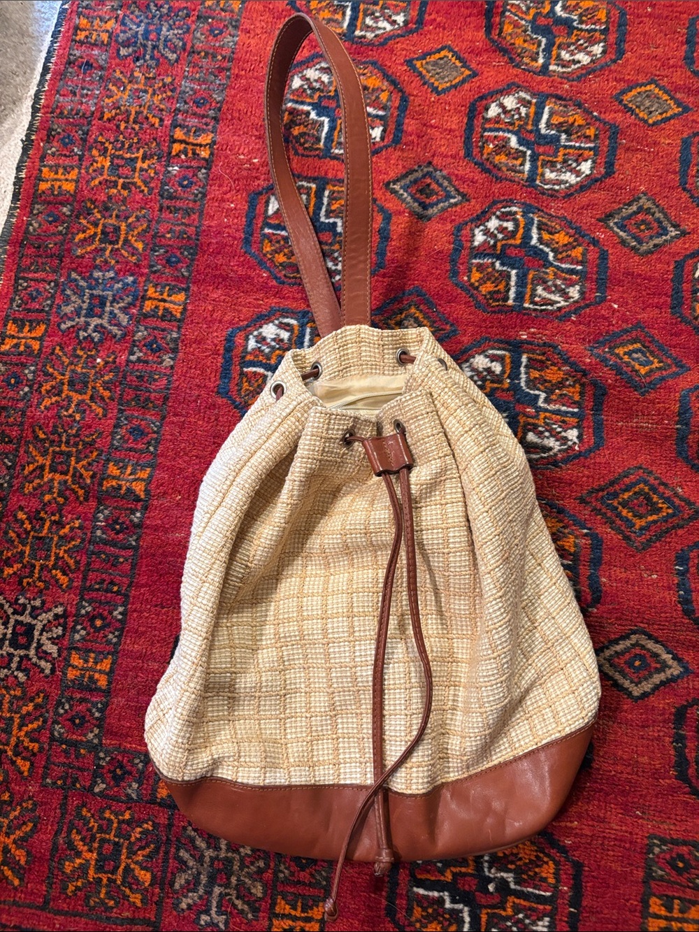 Maurizio Taiuti Sisal and Leather Sling Bag
